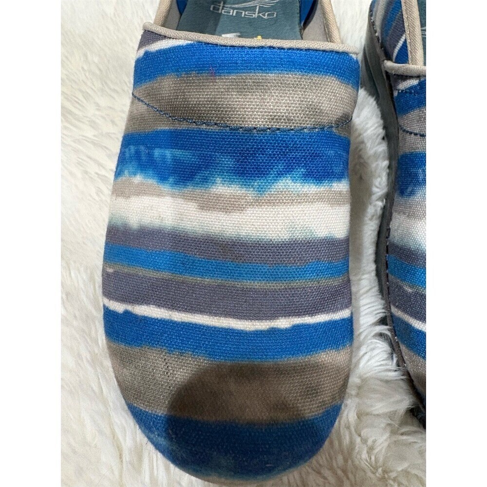 Dansko Women's Slip-On Clogs Blue Gray Striped Green Outsole EU 37 - Picture 3 of 9